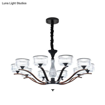 Modernist 10-Bulb Clear Crystal Glass Ceiling Chandelier - Black Suspension Lighting