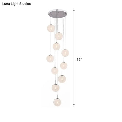 Modernist 10-Head Clear Glass LED Stair Pendant Ceiling Light - Global Style in White