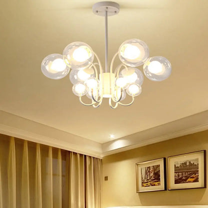 Lámpara de araña LED modernista de 12 luces con pantalla de cristal transparente para sala de estar