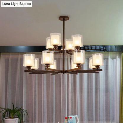 Lámpara de araña modernista de cristal blanco de dos niveles con diseño radial - 12 luces: Lámpara colgante negra/dorada/plateada