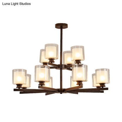 Lámpara de araña modernista de cristal blanco de dos niveles con diseño radial - 12 luces: Lámpara colgante negra/dorada/plateada