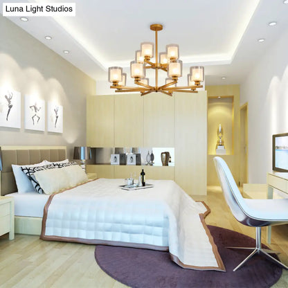 Lámpara de araña modernista de cristal blanco de dos niveles con diseño radial - 12 luces: Lámpara colgante negra/dorada/plateada