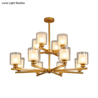 Lámpara de araña modernista de cristal blanco de dos niveles con diseño radial - 12 luces: Lámpara colgante negra/dorada/plateada