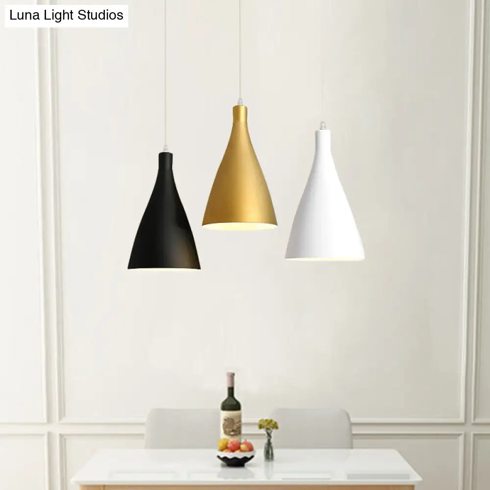 Modernist 3-Light Pendant: White-Black-Gold Conical Ceiling Lamp with Metal Shade, Round/Linear Canopy