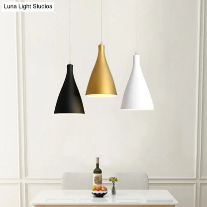 Modernist 3-Light Pendant: White-Black-Gold Conical Ceiling Lamp with Metal Shade, Round/Linear Canopy