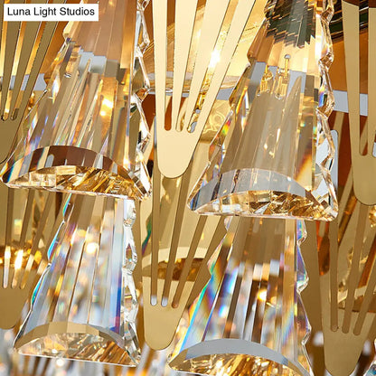 Lámpara de araña modernista de cristal de 4 niveles - Lámpara colgante dorada - 8/12 luces