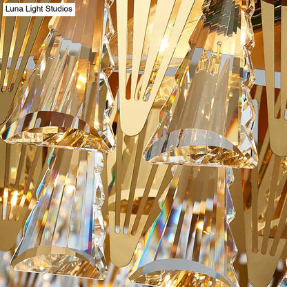 Lámpara de araña modernista de cristal de 4 niveles - Lámpara colgante dorada - 8/12 luces