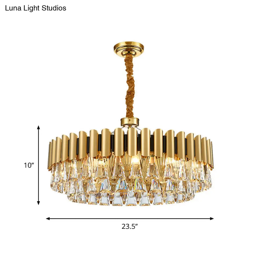 Lámpara de araña modernista de cristal de 4 niveles - Lámpara colgante dorada - 8/12 luces