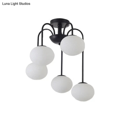 Modernist 5-Light Ceiling Mounted Semi Flush Mount with Frosted Glass Shade in Black/White Finish