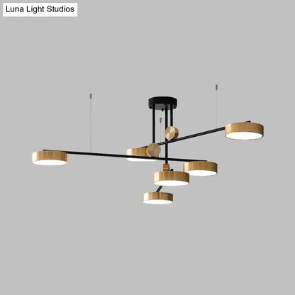 Modernist 6-Head Pendant: Black & Gold Small Drum Suspension Light with Metal Shade