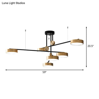 Modernist 6-Head Pendant: Black & Gold Small Drum Suspension Light with Metal Shade