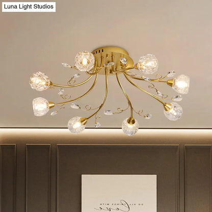 DecorBites™ DecorBites™ Modernist 8-Light Gold Crystal Globe Semi-Flush Lighting: LED Restaurant Ceiling Lamp
