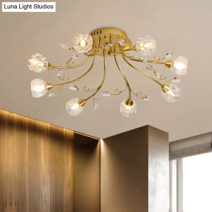 DecorBites™ DecorBites™ Modernist 8-Light Gold Crystal Globe Semi-Flush Lighting: LED Restaurant Ceiling Lamp
