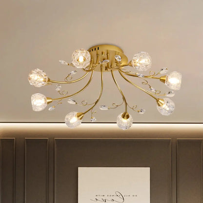 DecorBites™ DecorBites™ Modernist 8-Light Gold Crystal Globe Semi-Flush Lighting: LED Restaurant Ceiling Lamp