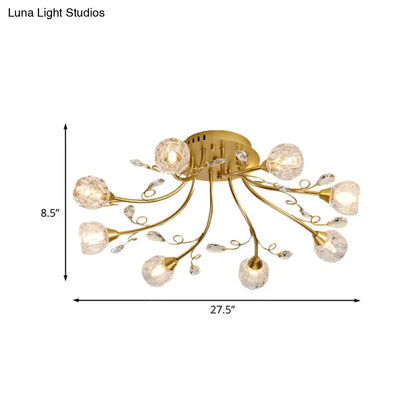 DecorBites™ DecorBites™ Modernist 8-Light Gold Crystal Globe Semi-Flush Lighting: LED Restaurant Ceiling Lamp