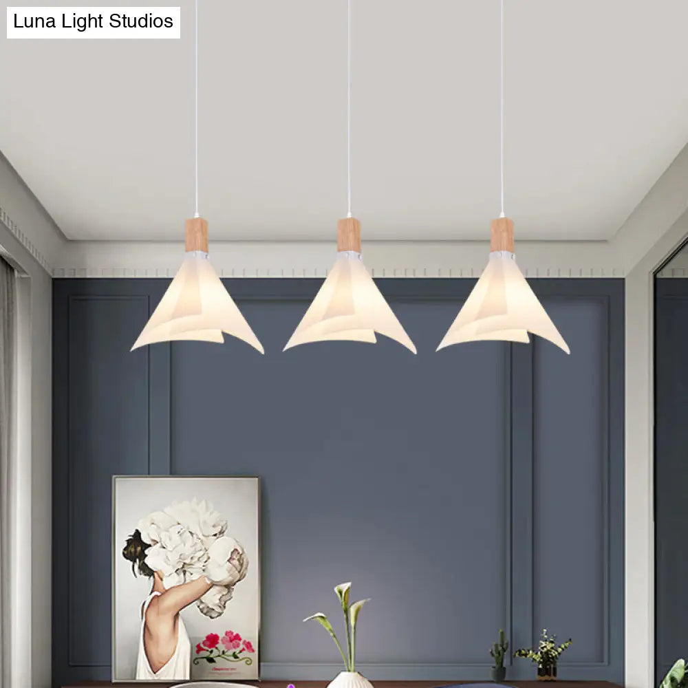 Modernist Acrylic Conical Pendant with 3 White Suspension Lamp Heads - Ideal for Living Room