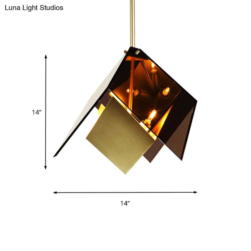 Modernist Amber Glass 3-Light Origami Pendant LED Ceiling Lamp Kit for Kitchen Hanging