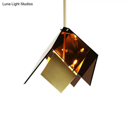 Modernist Amber Glass 3-Light Origami Pendant LED Ceiling Lamp Kit for Kitchen Hanging