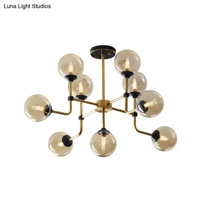 DecorBites™ DecorBites™ Modernist Amber Glass Globe Semi Flush Ceiling Mount Light Fixture (9/13 Bulbs) in Brass