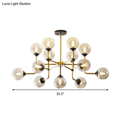 DecorBites™ DecorBites™ Modernist Amber Glass Globe Semi Flush Ceiling Mount Light Fixture (9/13 Bulbs) in Brass