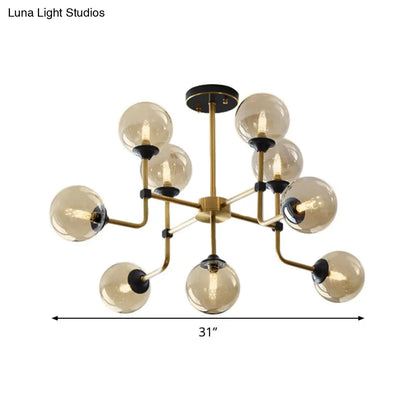 DecorBites™ DecorBites™ Modernist Amber Glass Globe Semi Flush Ceiling Mount Light Fixture (9/13 Bulbs) in Brass