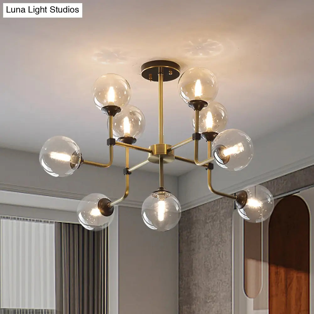 DecorBites™ DecorBites™ Modernist Amber Glass Globe Semi Flush Ceiling Mount Light Fixture (9/13 Bulbs) in Brass