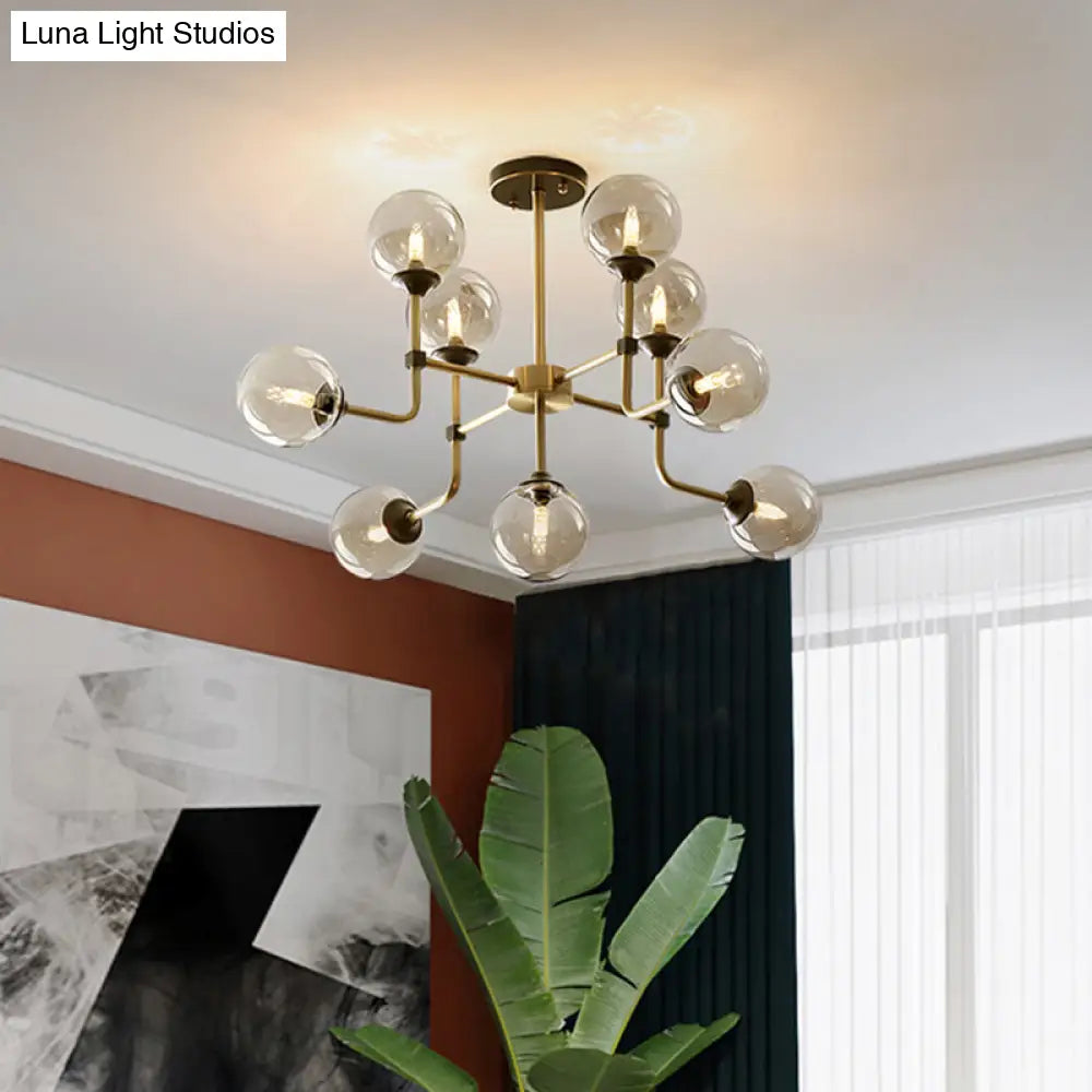 DecorBites™ DecorBites™ Modernist Amber Glass Globe Semi Flush Ceiling Mount Light Fixture (9/13 Bulbs) in Brass