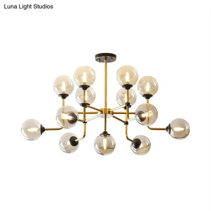 DecorBites™ DecorBites™ Modernist Amber Glass Globe Semi Flush Ceiling Mount Light Fixture (9/13 Bulbs) in Brass