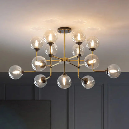 DecorBites™ DecorBites™ Modernist Amber Glass Globe Semi Flush Ceiling Mount Light Fixture (9/13 Bulbs) in Brass