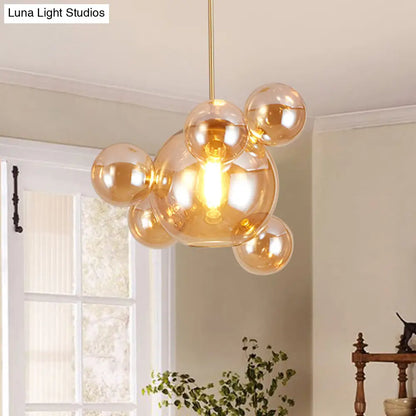 Modernist Amber Glass Pendant Lamp for Dining Table - 1 Light Bubble Shape Hanging Kit