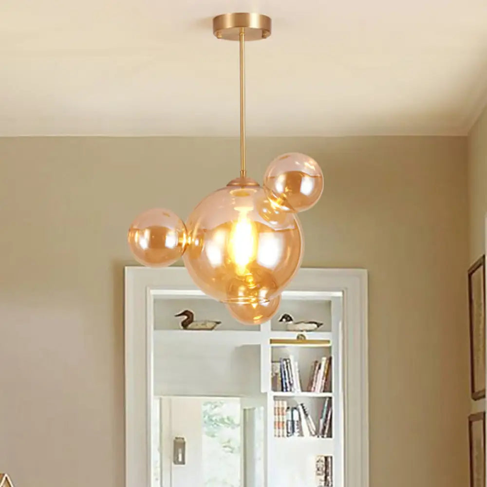 Modernist Amber Glass Pendant Lamp for Dining Table - 1 Light Bubble Shape Hanging Kit