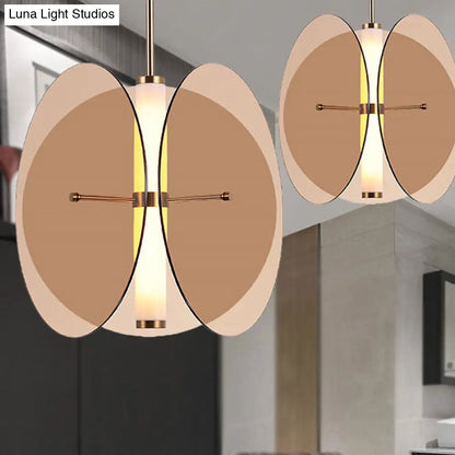 Modernist Amber/Smoke Glass Pendant Light with LED, 1-Light, 3 Disks, Hanging Ceiling Lamp