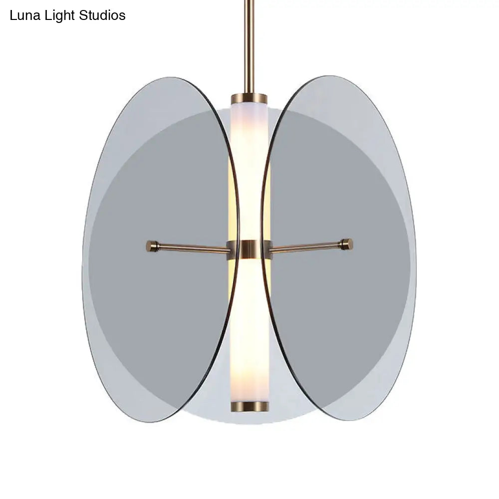 Modernist Amber/Smoke Glass Pendant Light with LED, 1-Light, 3 Disks, Hanging Ceiling Lamp