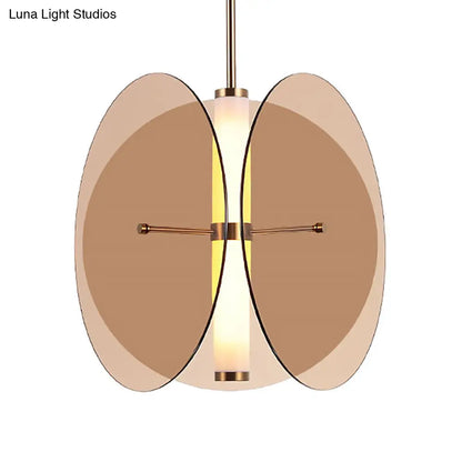 Modernist Amber/Smoke Glass Pendant Light with LED, 1-Light, 3 Disks, Hanging Ceiling Lamp