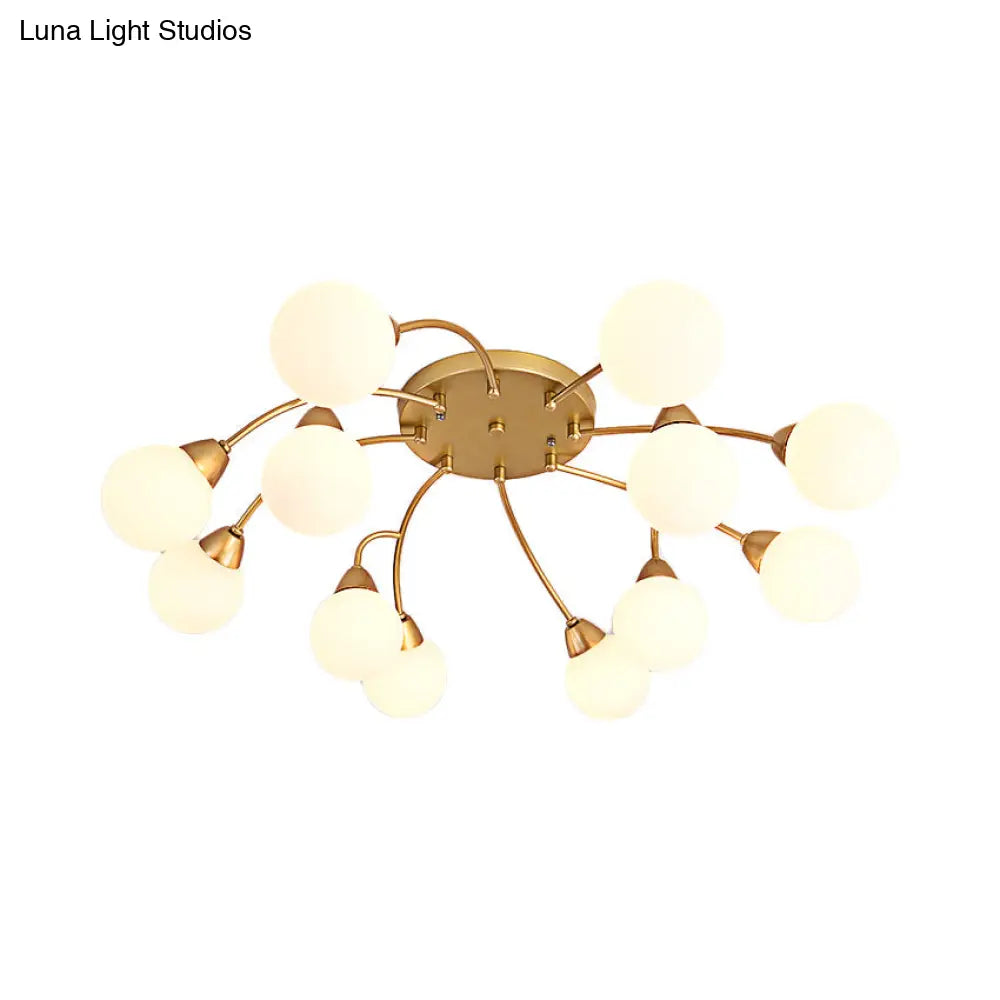 Modernist Amber/Smoky/Cream Glass Semi Flush Lamp with Grape Shape, LED Lights - Gold Flush Mount Fixture