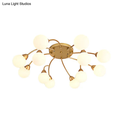 Modernist Amber/Smoky/Cream Glass Semi Flush Lamp with Grape Shape, LED Lights - Gold Flush Mount Fixture