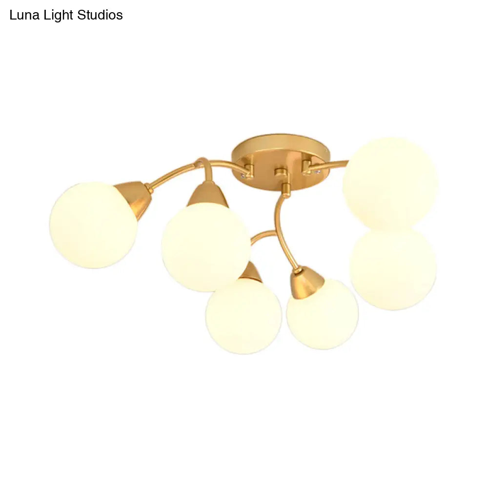 Modernist Amber/Smoky/Cream Glass Semi Flush Lamp with Grape Shape, LED Lights - Gold Flush Mount Fixture