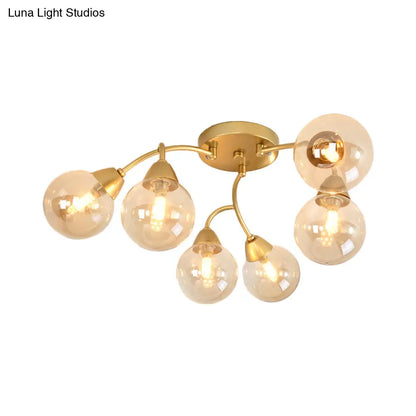 Modernist Amber/Smoky/Cream Glass Semi Flush Lamp with Grape Shape, LED Lights - Gold Flush Mount Fixture