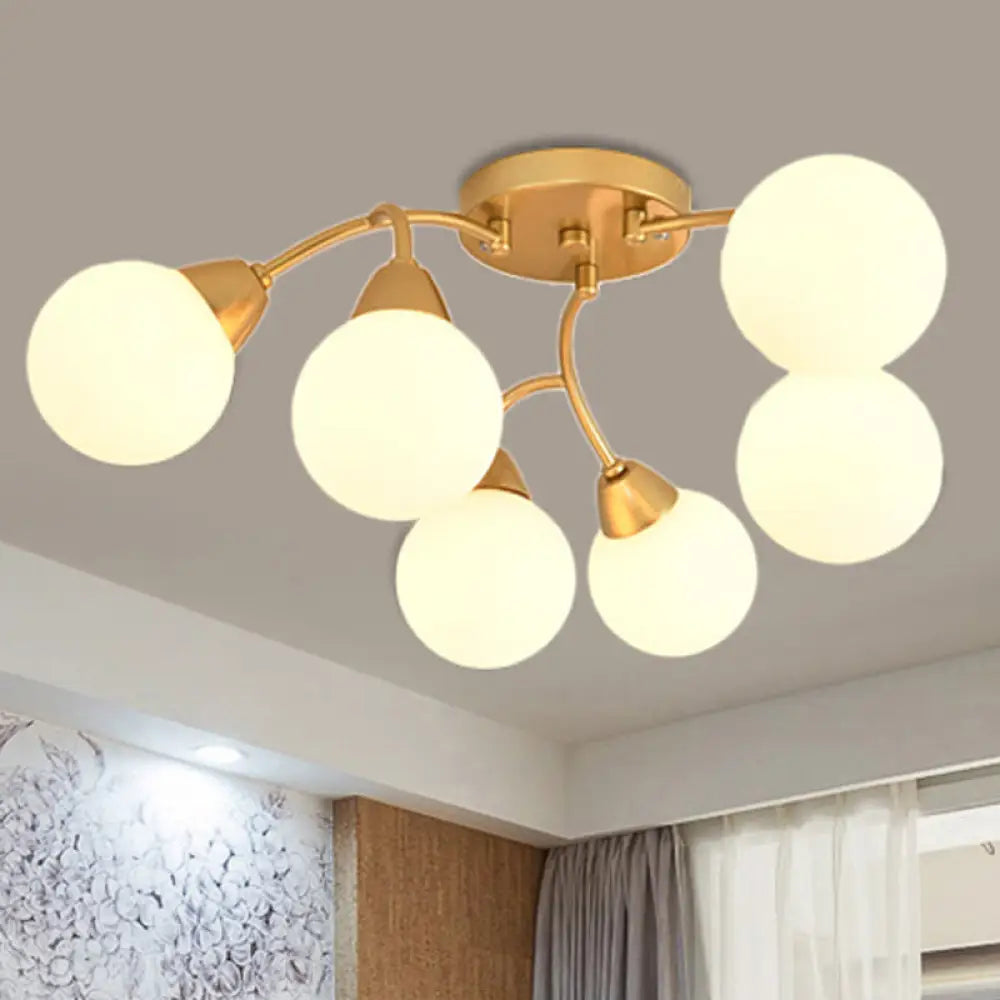 Modernist Amber/Smoky/Cream Glass Semi Flush Lamp with Grape Shape, LED Lights - Gold Flush Mount Fixture