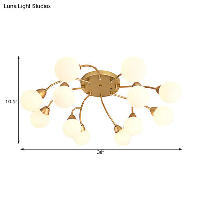 Modernist Amber/Smoky/Cream Glass Semi Flush Lamp with Grape Shape, LED Lights - Gold Flush Mount Fixture