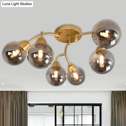 Modernist Amber/Smoky/Cream Glass Semi Flush Lamp with Grape Shape, LED Lights - Gold Flush Mount Fixture