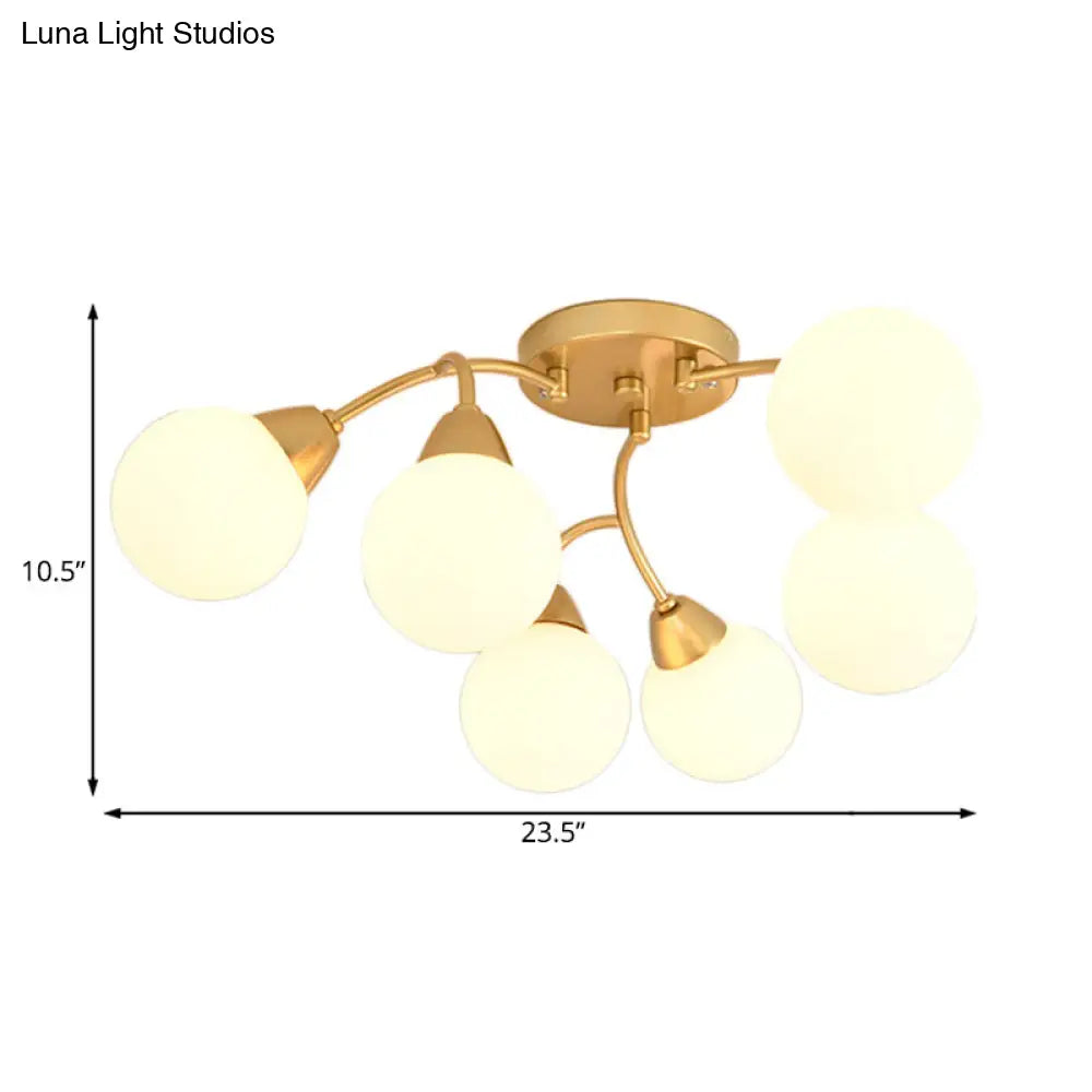 Modernist Amber/Smoky/Cream Glass Semi Flush Lamp with Grape Shape, LED Lights - Gold Flush Mount Fixture