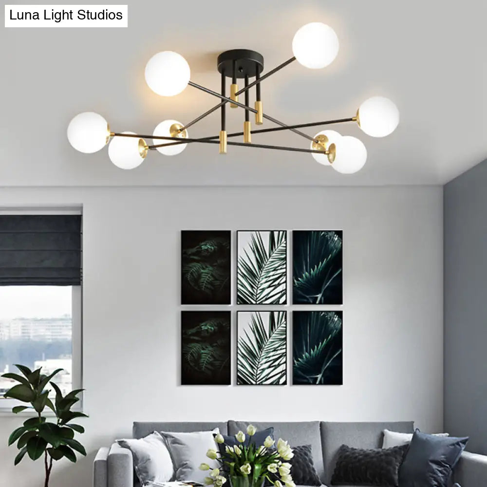 DecorBites™ DecorBites™ Modernist Black Glass Sphere Semi Flush Mount Light Fixture with Linear Arm - 4/6/8 Lights