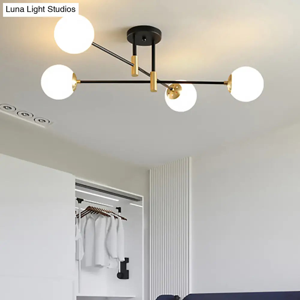 DecorBites™ DecorBites™ Modernist Black Glass Sphere Semi Flush Mount Light Fixture with Linear Arm - 4/6/8 Lights