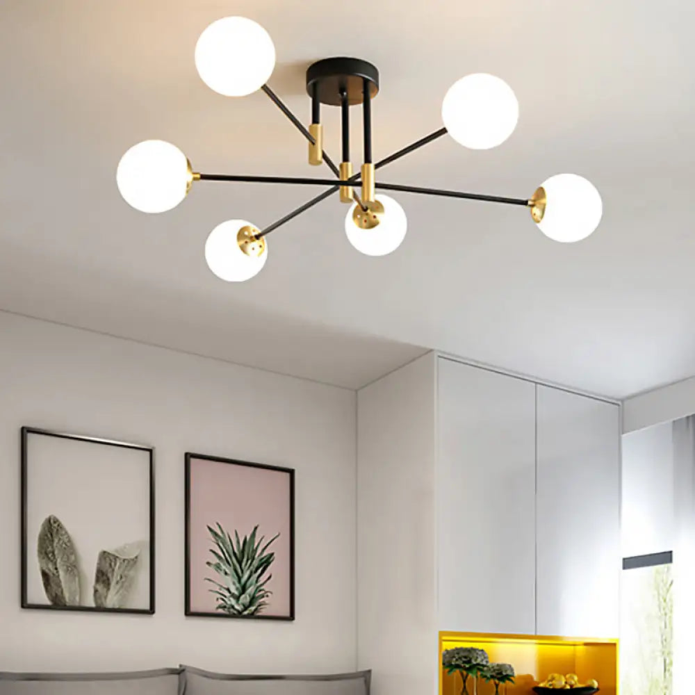 DecorBites™ DecorBites™ Modernist Black Glass Sphere Semi Flush Mount Light Fixture with Linear Arm - 4/6/8 Lights