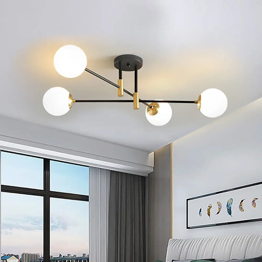 DecorBites™ DecorBites™ Modernist Black Glass Sphere Semi Flush Mount Light Fixture with Linear Arm - 4/6/8 Lights