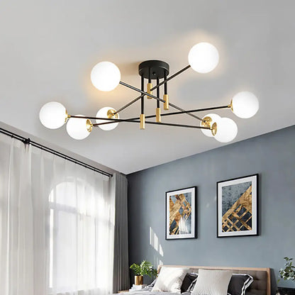 DecorBites™ DecorBites™ Modernist Black Glass Sphere Semi Flush Mount Light Fixture with Linear Arm - 4/6/8 Lights