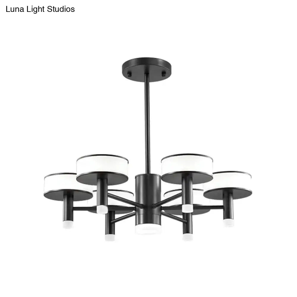 Lámpara de araña LED negra modernista con pantalla acrílica cilíndrica - 6/8 luces, 3 opciones de color de luz para sala de estar