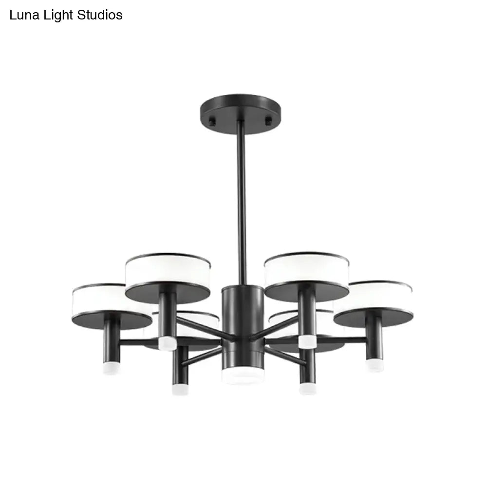 Lámpara de araña LED negra modernista con pantalla acrílica cilíndrica - 6/8 luces, 3 opciones de color de luz para sala de estar