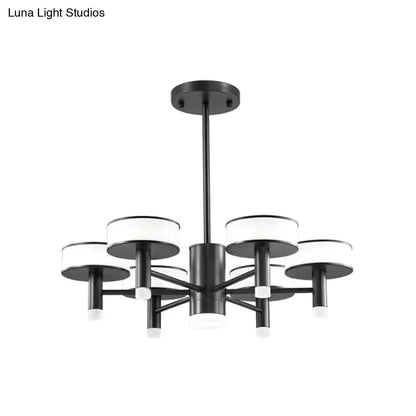 Lámpara de araña LED negra modernista con pantalla acrílica cilíndrica - 6/8 luces, 3 opciones de color de luz para sala de estar